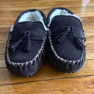 Kids Dark Brown Faux-Suede Moccasin Slippers with Tassels